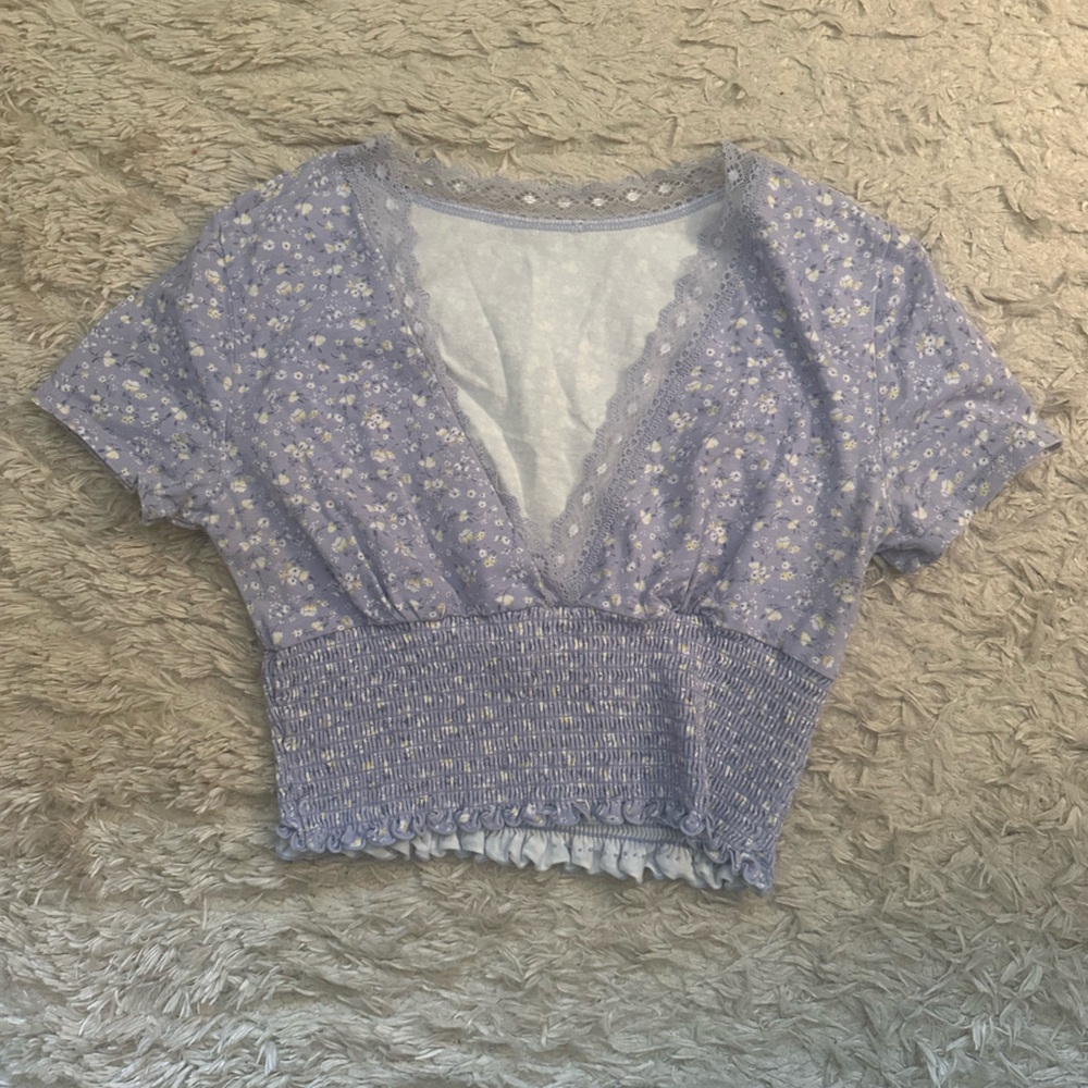 Floral Lace Trim Purple Top